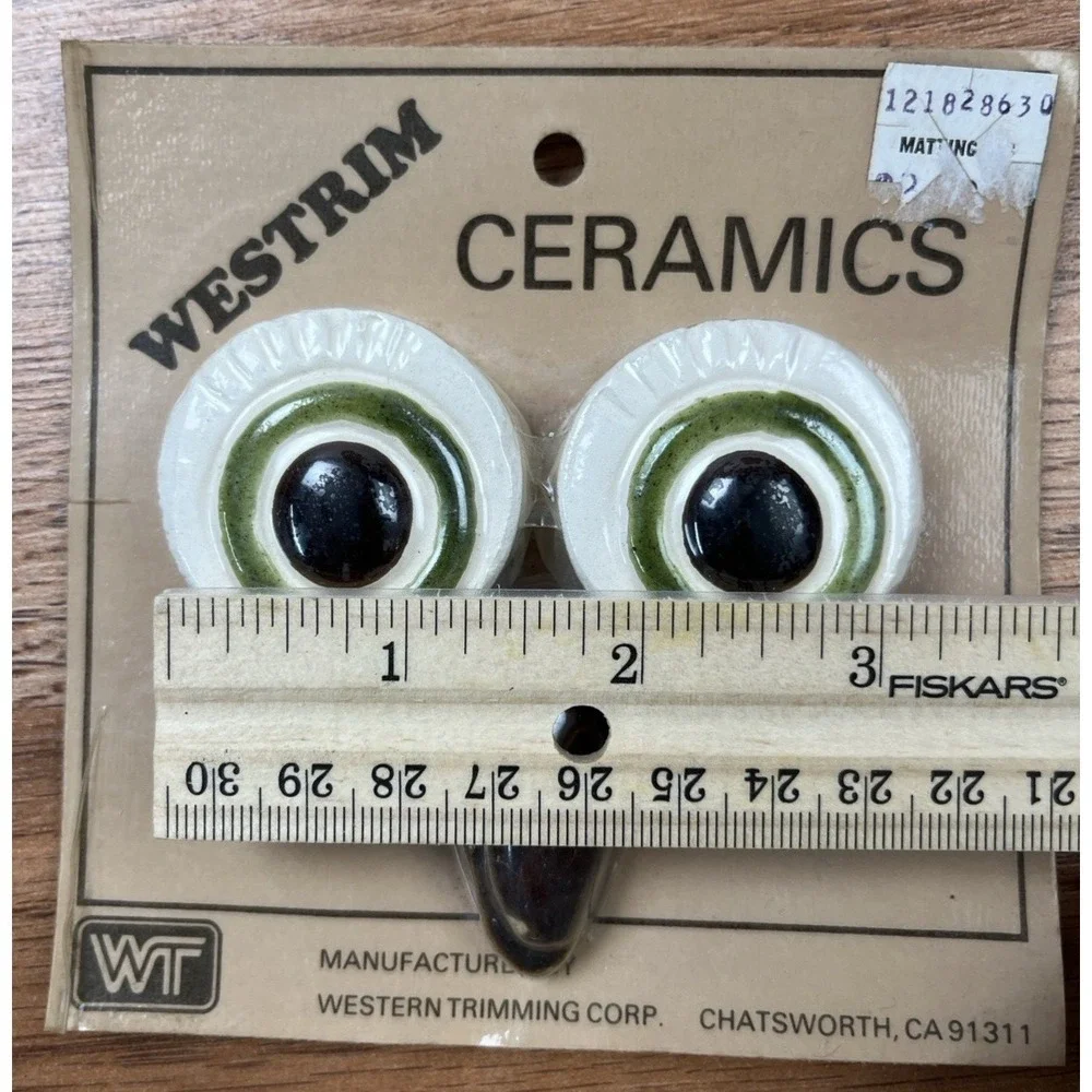 Vintage Westrim Ceramic Owl Eyes and Beak- Macrame Beads 70s Retro Crafts NEW